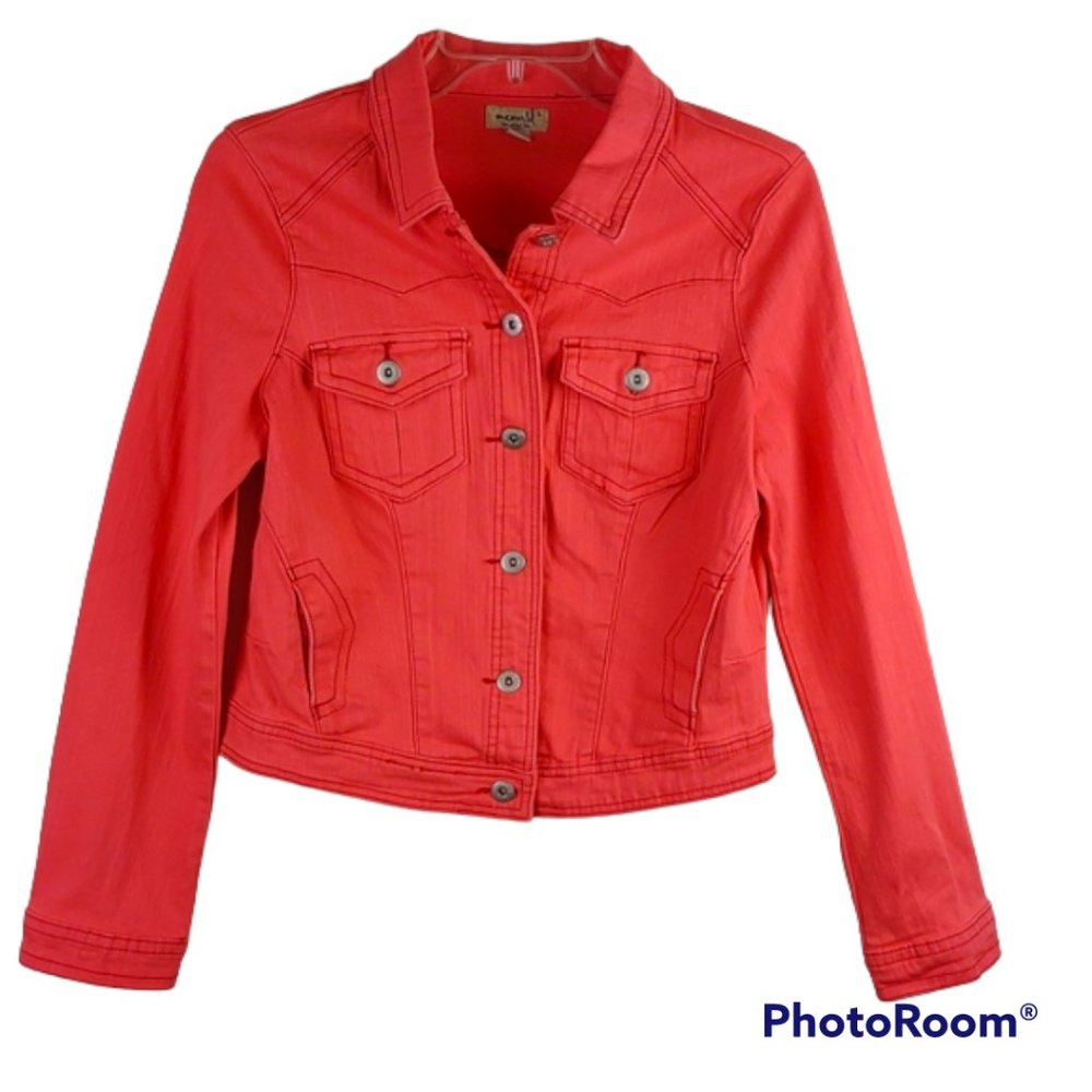 One World Coral Riveted Short Cotton Denim Jean Style Jacket
